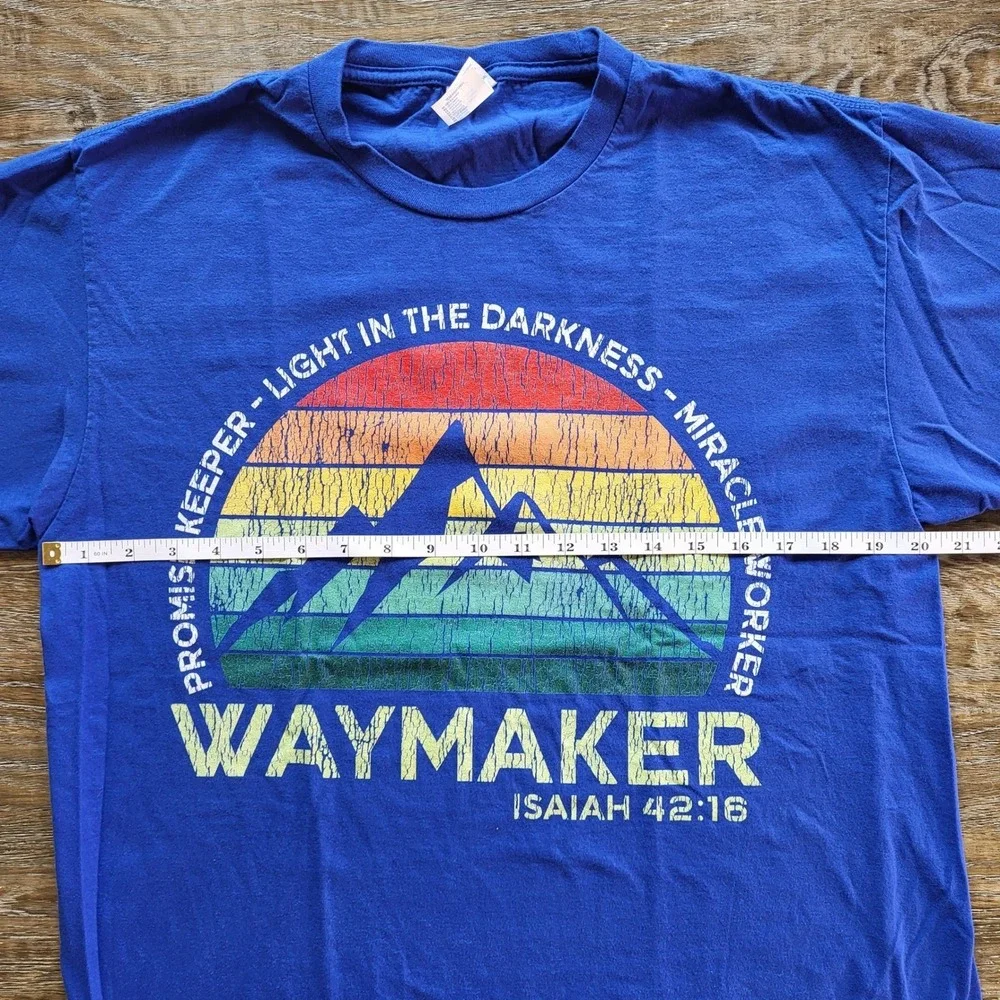 Port & Company Waymaker Christian T-Shirt Blue Isaiah 42:16 Graphic Tee Large
